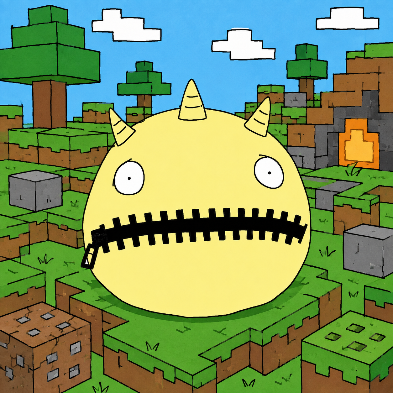 ZUMIX in a blocky green landscape