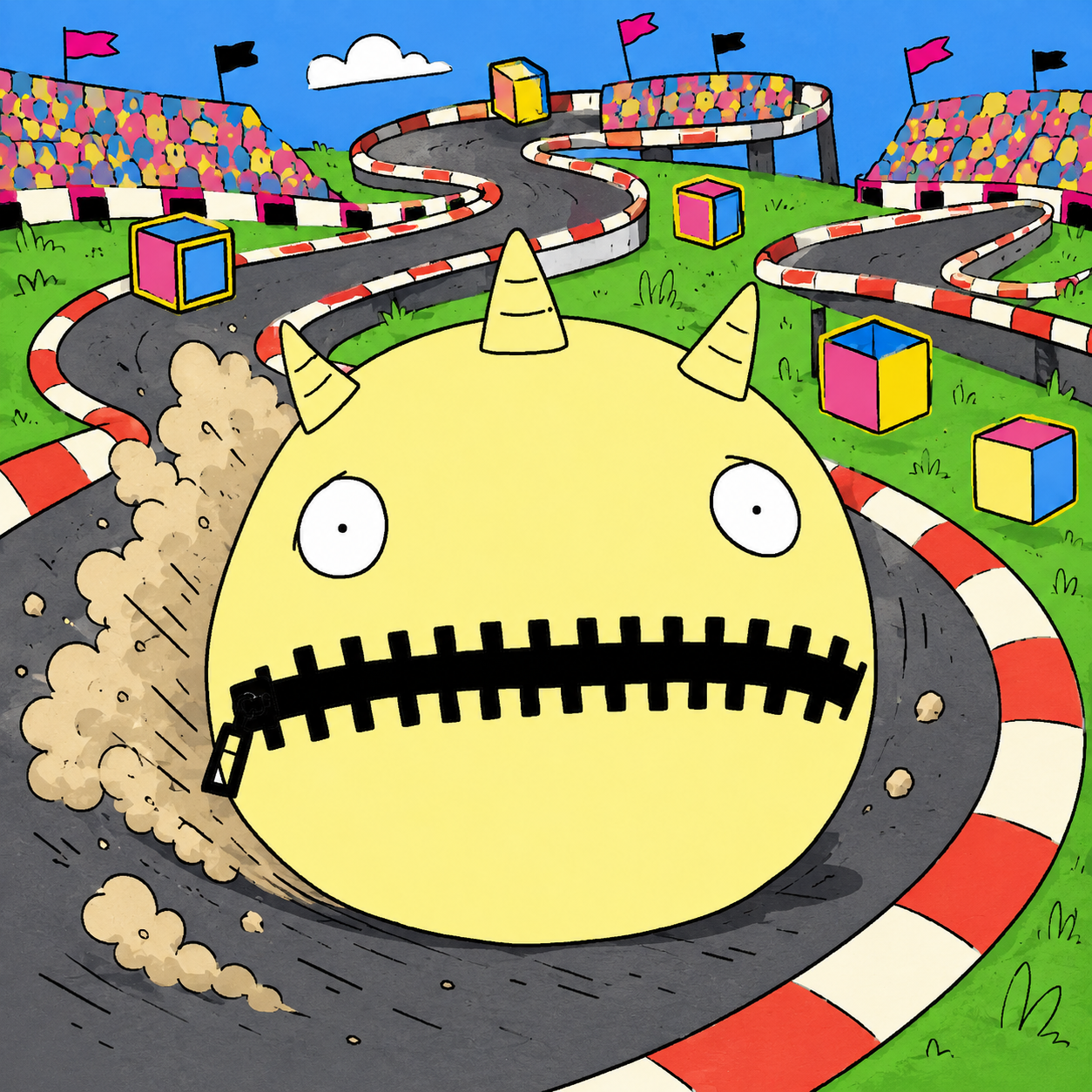 ZUMIX sliding through a colourful race circuit