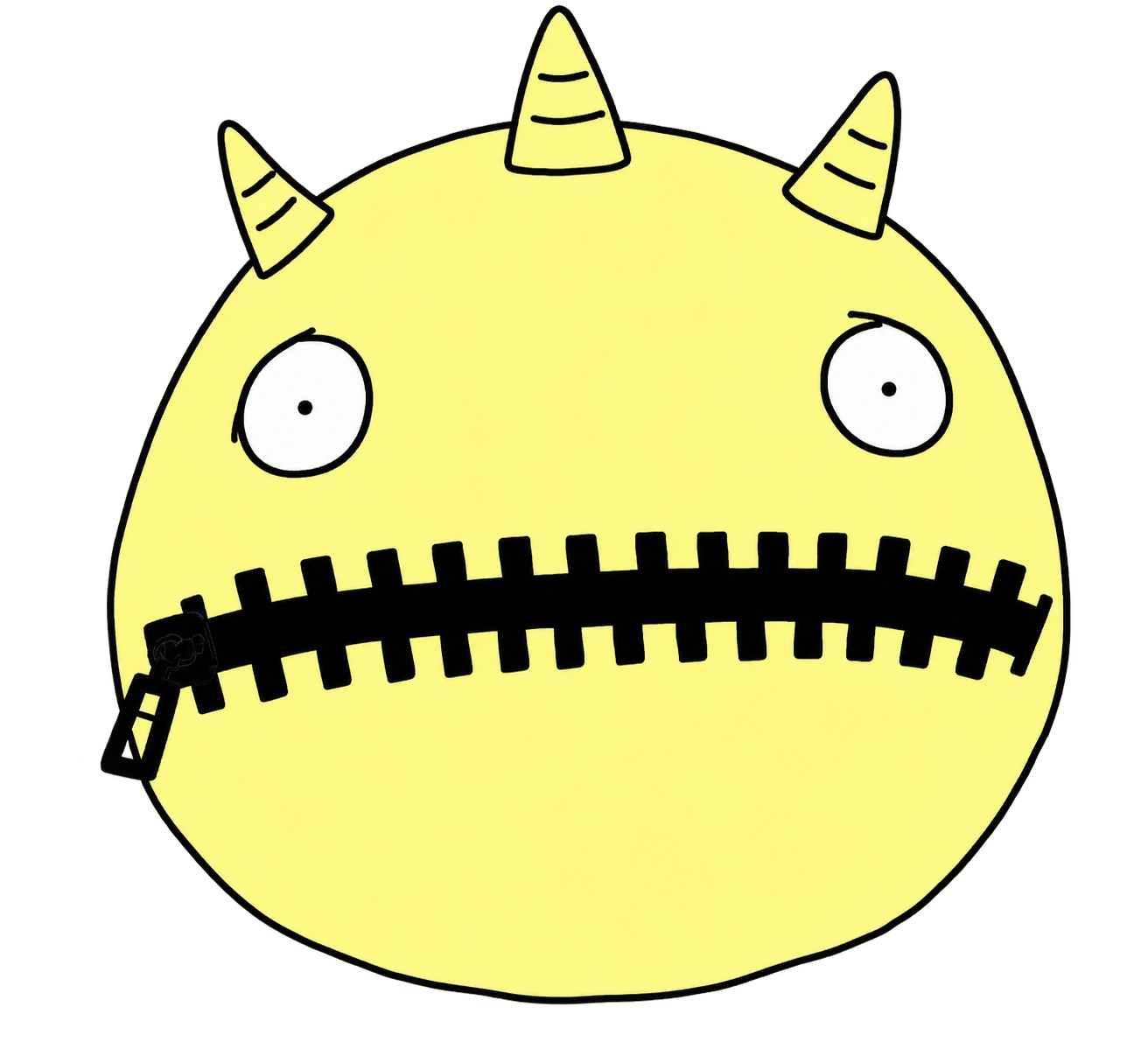 ZUMIX with wide eyes and a closed zipper mouth