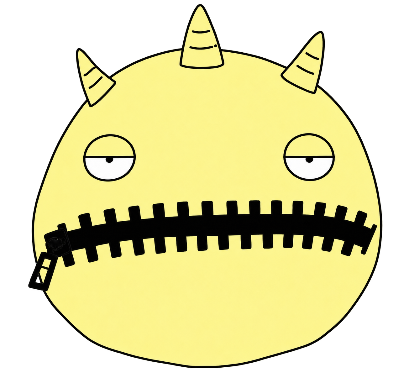 ZUMIX with sleepy half-lidded eyes and a closed zipper mouth